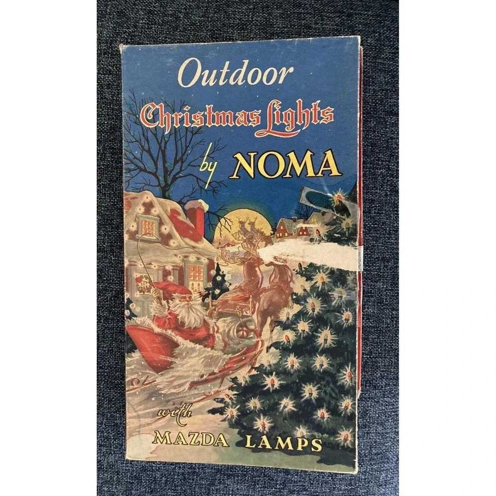 Vintage Noma 7 bulb Christmas outdoor light string red bead orig box 1940's
